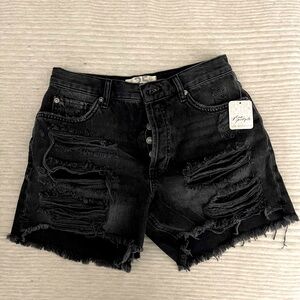 Free People: black distressed jean shorts NWT